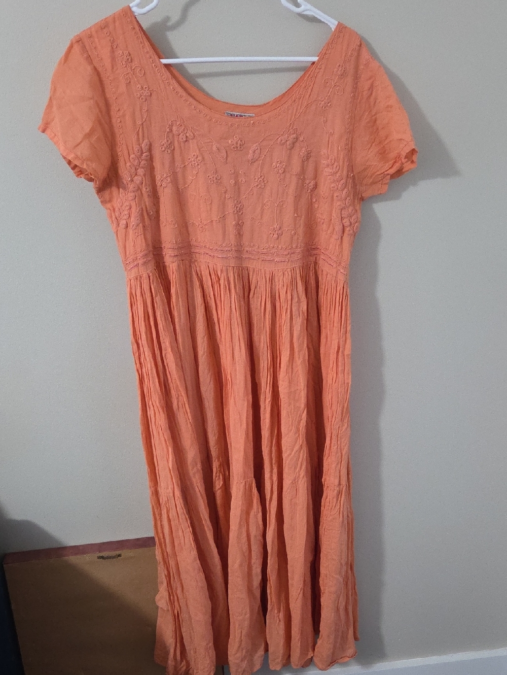 Boho Embroidered Maxi Dress in Coral Orange